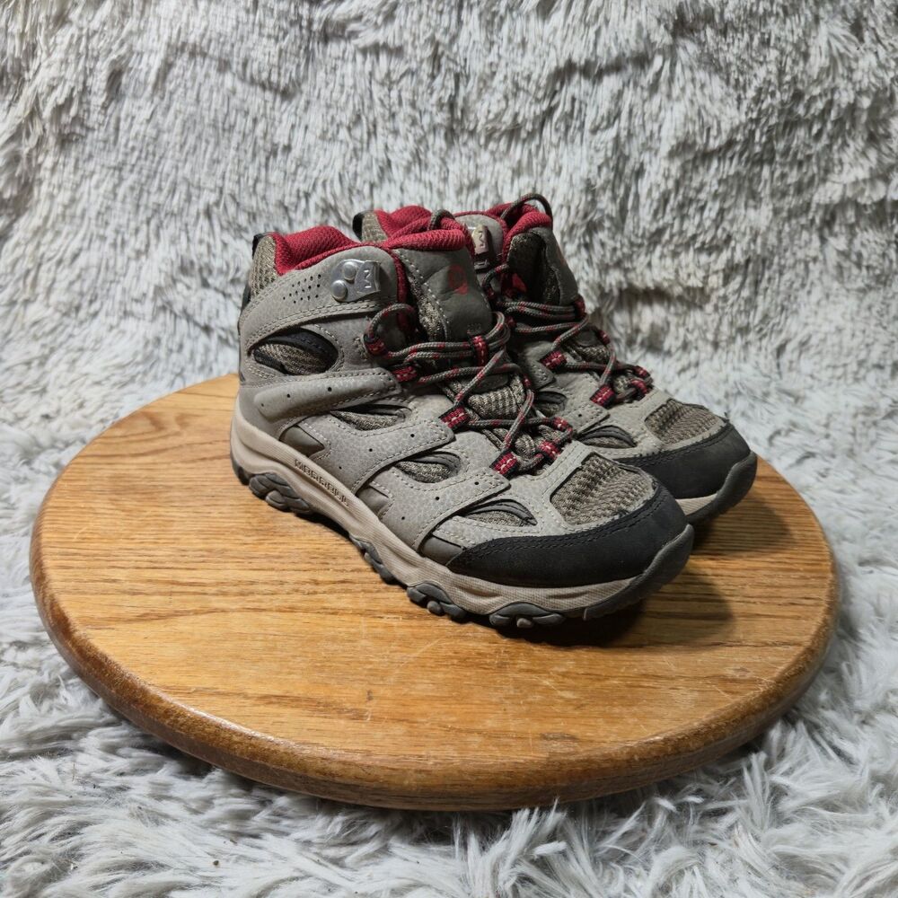 Merrell Moab 3 Waterproof Kids Hiking Boot Boulder Red Lace Up Outdoor Size 2